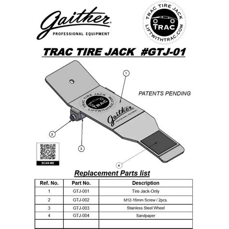 Gaither Gtj 01 Trac Tire Jack Tool For Mounting And Demounting Heavy Whe