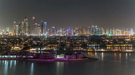 Jumeirah Palm Island Skyline Night Timelapse in Dubai, UAE. Stock Photo ...