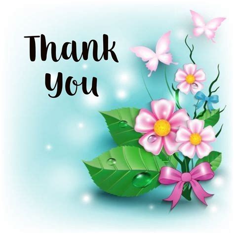 Thank You Card With Pink Flowers And Green Leaves