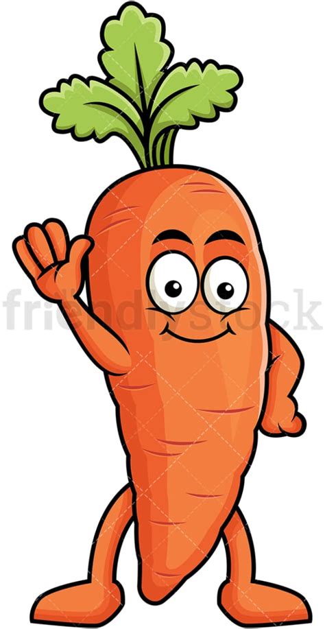 Cute Carrot Mascot Waving Cartoon Vector Clipart Friendlystock