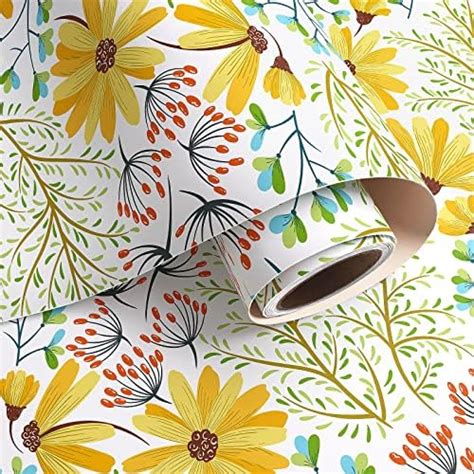 Unigoos Fantasy Watercolor Grey Leaves Yellow Flowers Peel And Stick Wallpaper Self Adhesive