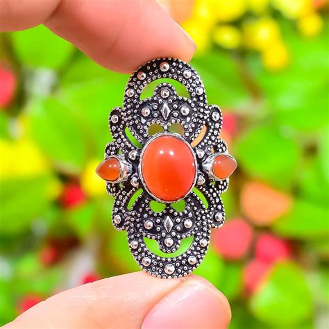 Orange Karneol Edelstein Ring Blumen Design Ring Sterling Silber