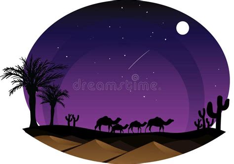 Illustration with Starry Night Over Desert Scenery Beautiful Night on ...