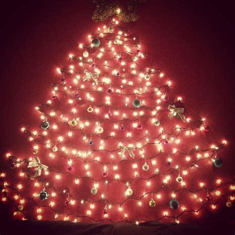 Lights On Wall In The Shape Of A Tree And Decorated For Dorm Room Christmas Tree D Christmas