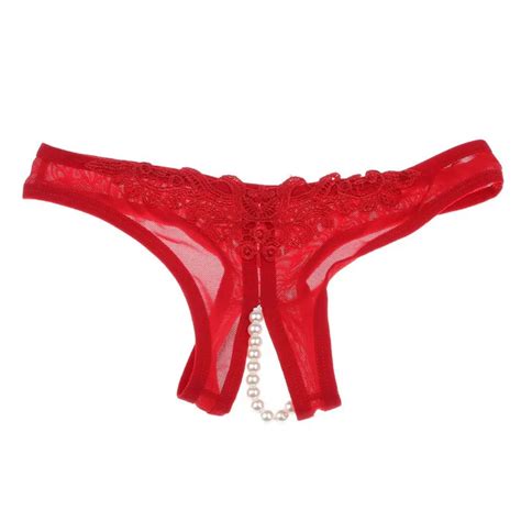 Women Erotic Lingerie Crotchless Pearl Knicker Shorts Panties Sexy