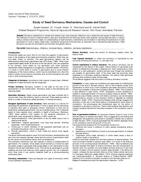 (PDF) Study of Seed Dormancy Mechanisms; Causes and Control