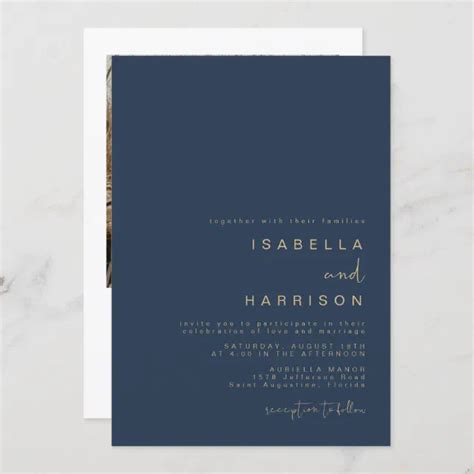 Caitlin Elegant Navy And Gold Photo Wedding Invitation Zazzle