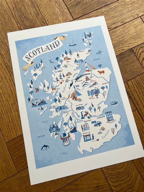 Scotland Map Print / Scotland Illustration Wall Art / Map A3 Print ...