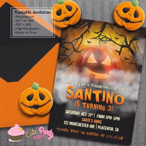 Halloween Birthday Party Invitations DIY Pumpkin Party | Etsy