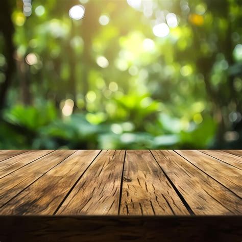 Premium Photo Empty Wood Table Top And Blurred Green Tree In The Park