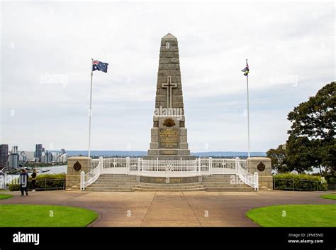 Kings Park State War Memorial With Perth City In The Background Stock