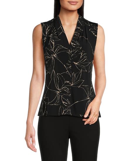 Calvin Klein Stretch Printed V Neckline Sleeveless Top Dillards