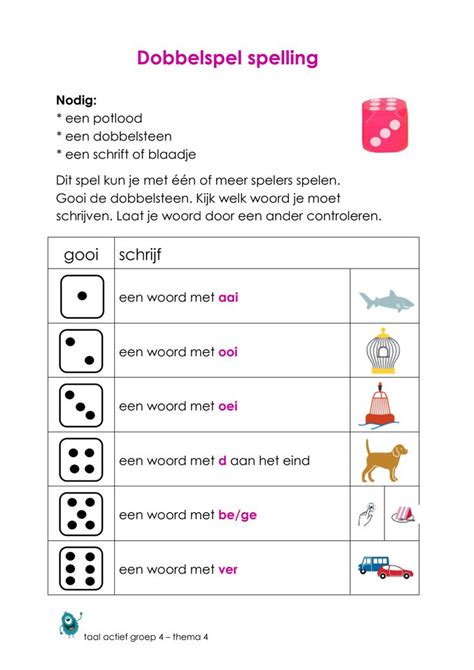 Dobbelspel Spelling Taal Actief Thema Pdf Taal Spellingsspelletjes