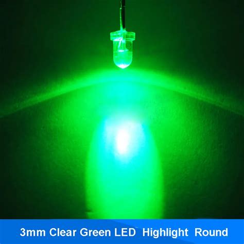 100pcs 3mm LED Green Clear Lens Round Ultra Bright Transparent LED 3 Mm