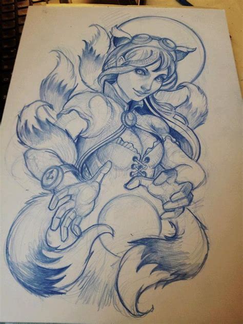 Ahri Tattoo Sketch By Mojoncio On Deviantart Sketches Tattoo