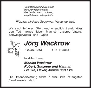 Traueranzeigen Von J Rg Wackrow Trauer Anzeigen De