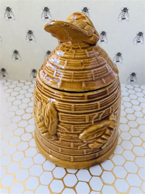 A Vintage Beehive Shaped Honey Pot Styled To Imitate A Etsy Honey