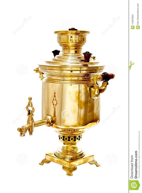 Samovar Ruso De Cobre Del Vintage Aislado En El Fondo Blanco Imagen De