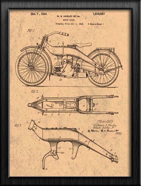 Harley Davidson Motorcycle Patent Print W S Harley Etsy