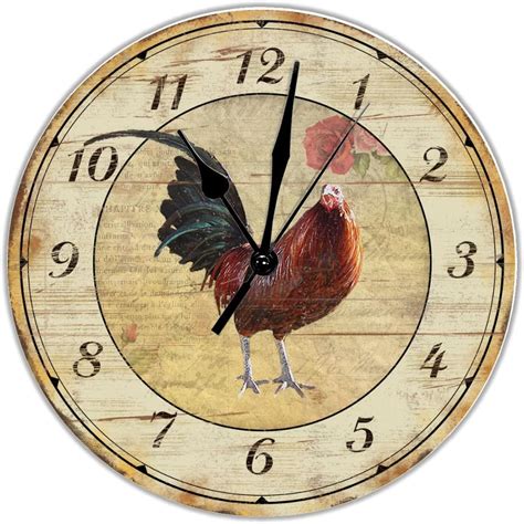 Vintage French Rooster Pvc Wall Clock Chicken Farm Round Clock Battery Operated