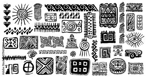 Set of Mexican gods symbols. Abstract aztec animal bird totem idols ...