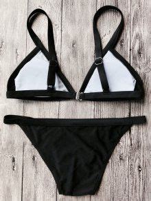 Plunge Padded String Bikini Set In Black Zaful