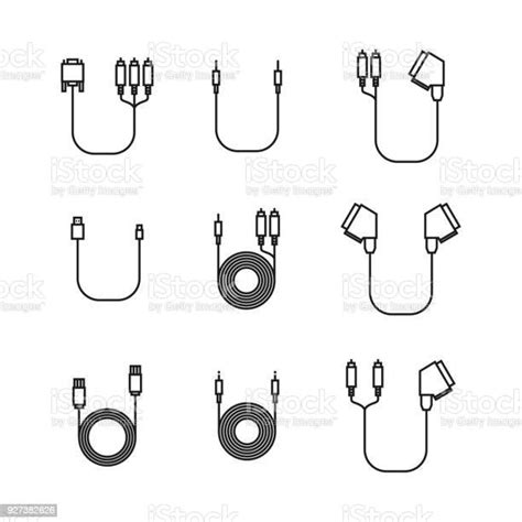 電線和電纜的圖示與細線的插頭 向量插圖向量圖形及更多轉插頭圖片 轉插頭 Scart端子 電腦線 Istock