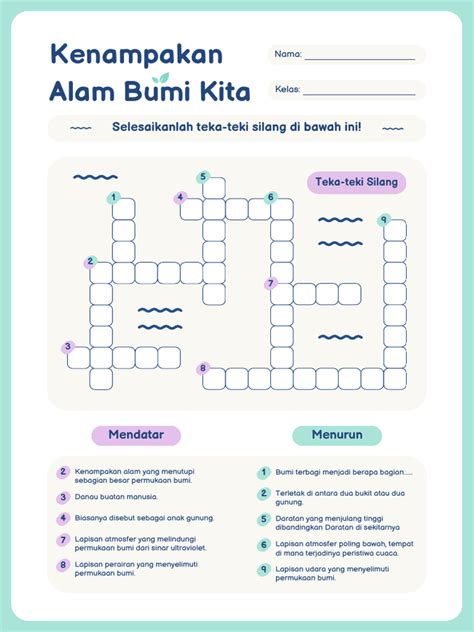 kenampakan alam bumi ipas lembar kerja pendidikan teka teki silang