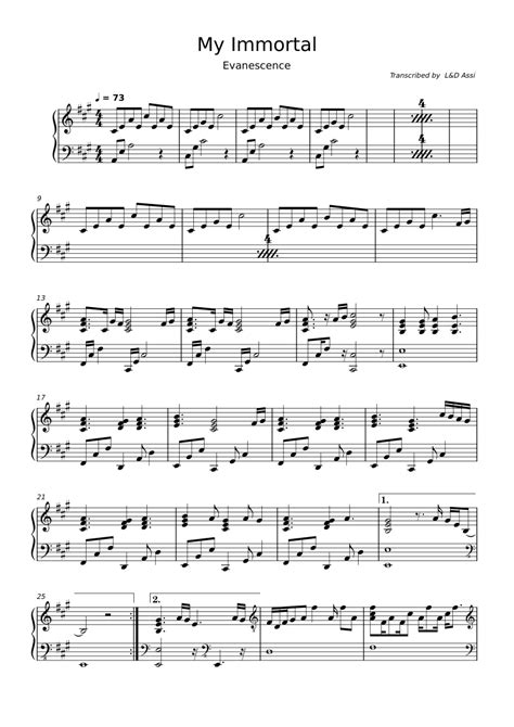 My Immortal Evanescence Sheet Music For Piano Solo