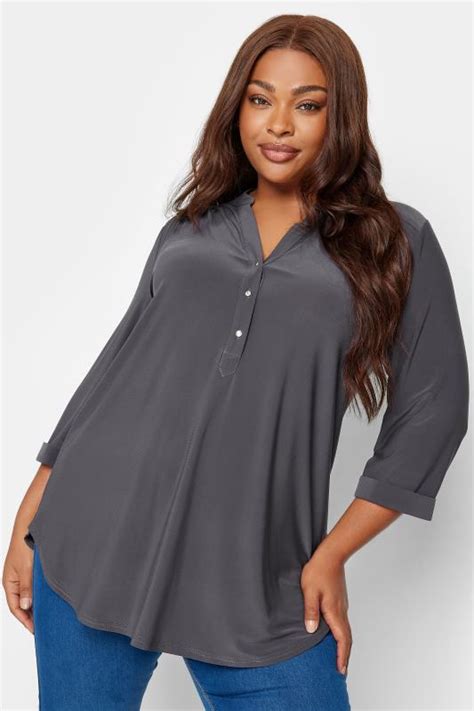 Yours Curve Plus Size Grey Half Placket Shirt Yours Clothing