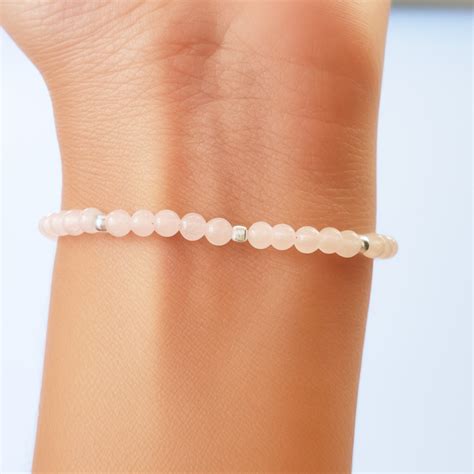 Ripley PULSERA CUARZO ROSA 5MM PLATA FINA 925