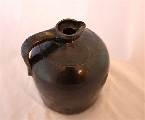 Sale Antique Brown Stoneware Jug With Curved Spout Etsy