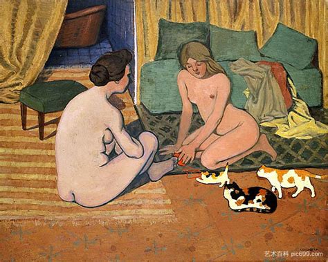 裸体女人与猫 Naked Women with Cats c 1897 1898 费利克斯瓦洛顿 艺术百科