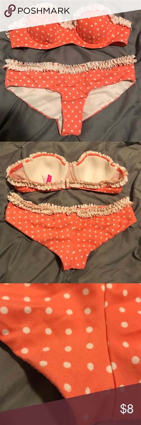 Victoria Secret Peach Polka Dot Bikini Set XS Polka Dot Bikini Set