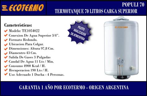 Termotanque Ecotermo Lt Populi Gas Natural Carga Superior Centro