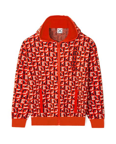 Kenzo Mens Red Sport Monogram Jacquard Jacket