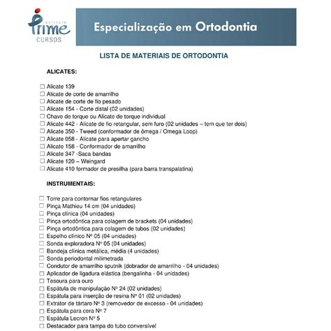 Instituto Prime Lista De Materiais Ortodontia Pdf Docdroid