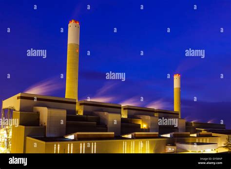 Industrial Plant At Night Stock Photo Alamy