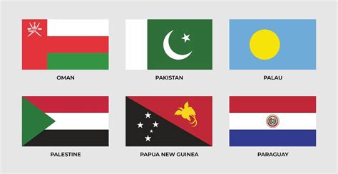 Set Flag Of Oman Pakistan Palau Palestine Papua New Guinea