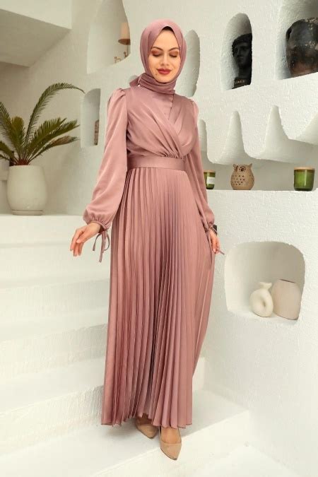 Tesettürlü Abiye Elbise Powder Pink Hijab Evening Dress 3452pd