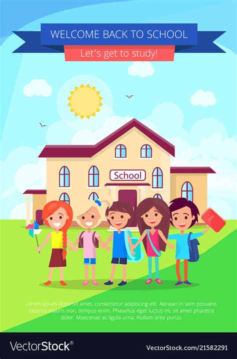 Back to school poster with small students Vector Image