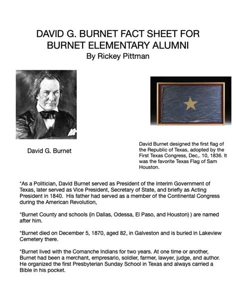 David G. Burnet Quick Fact Sheet - Bard of the SouthBard of the South