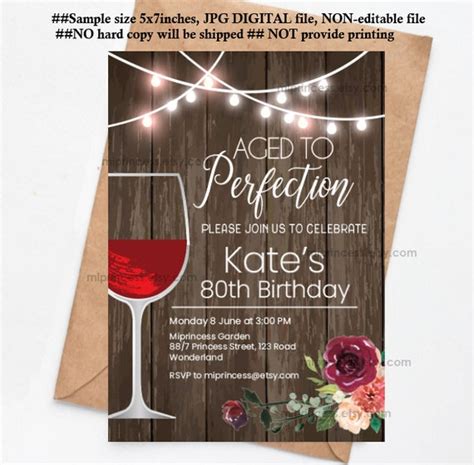 Wine Invitation Women Birthday Party Aged To Perfection Floral Etsy