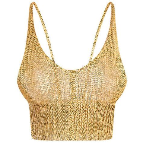 Amba Sheer Gold Metallic Knit Bralet 64 BRL Liked On Polyvore