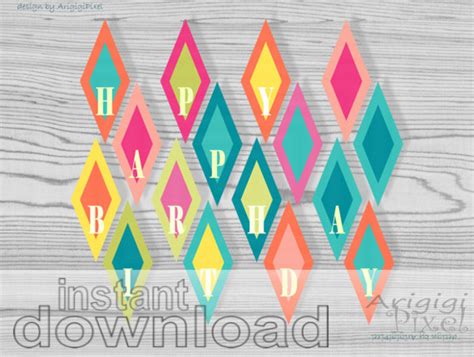 Printable Bunting Cake Topper Happy Birthday Cake Bunting Cake Smash Topper in Summer Colors ...