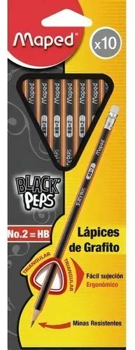 Lapiz Maped Black Peps Hb No 2 Con 10 Piezas Triangular