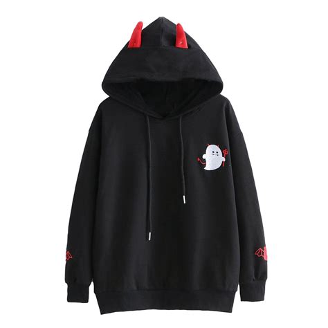 Embroidered Hoodie Devil Horns Hoodie Harajuku Hoodie Etsy