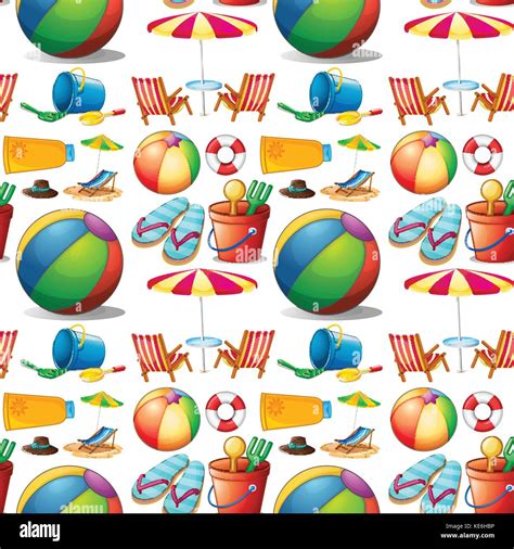 Seamless Beach Objects And Toys Illustration Stock Vector Image Art