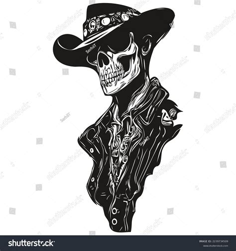 Skull Cowboy Hand Drawing Skeleton Cowboy Stock Vector Royalty Free