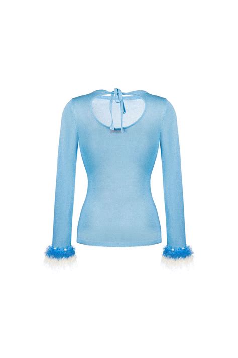 Andreeva Baby Blue Knit Top With Handmade Knit Details